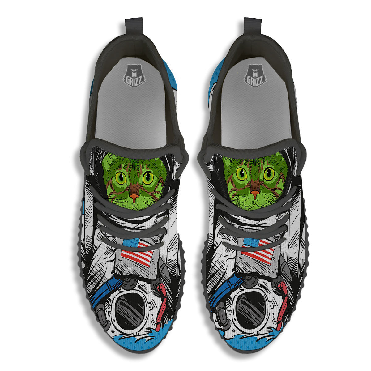 Alien Cat Astronaut Print Black Walking Shoes-grizzshop