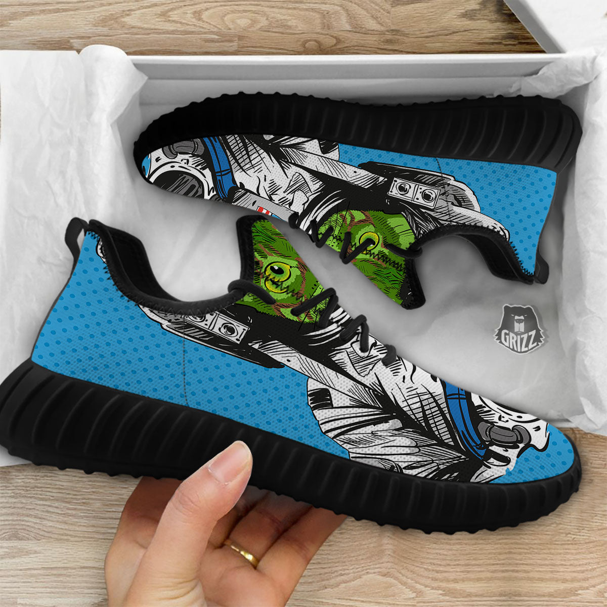 Alien Cat Astronaut Print Black Walking Shoes-grizzshop