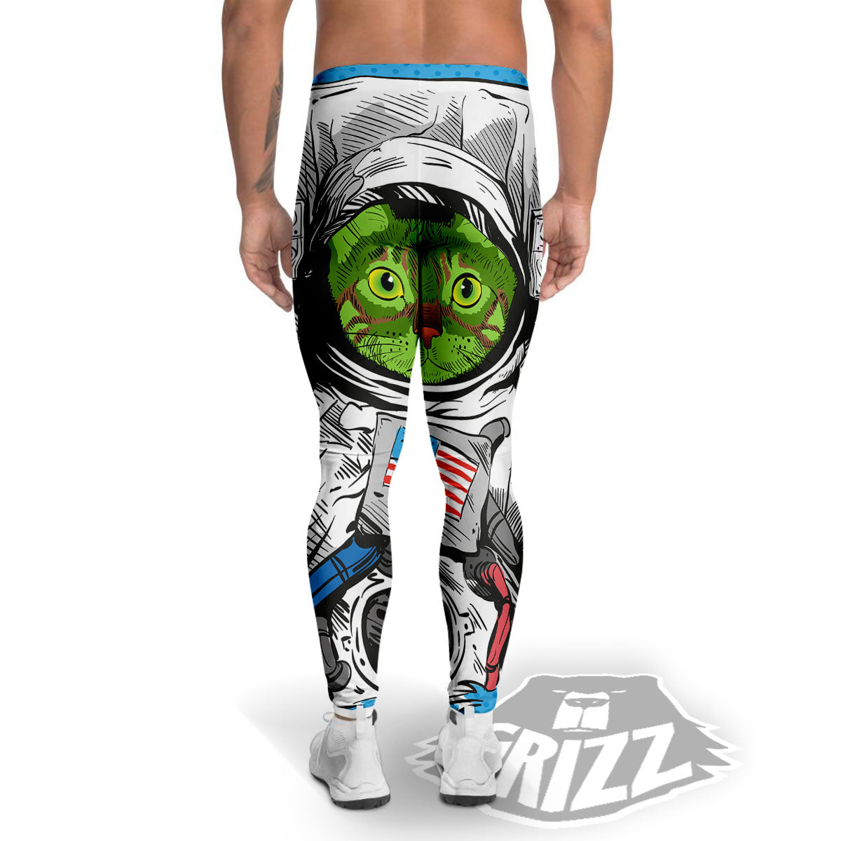Alien Cat Astronaut Print Men's Leggings-grizzshop