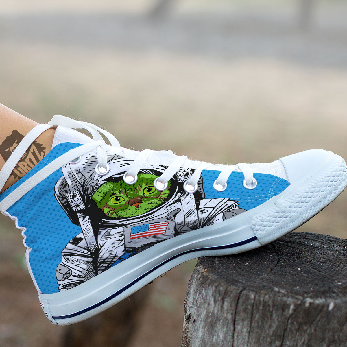 Alien Cat Astronaut Print White High Top Shoes-grizzshop