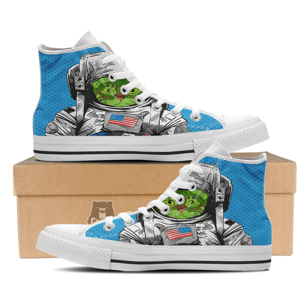 Alien Cat Astronaut Print White High Top Shoes-grizzshop