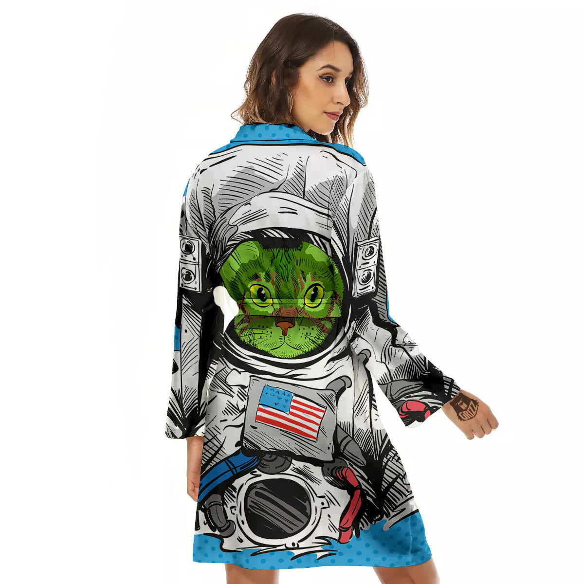 Alien Cat Astronaut Print Women's Robe-grizzshop