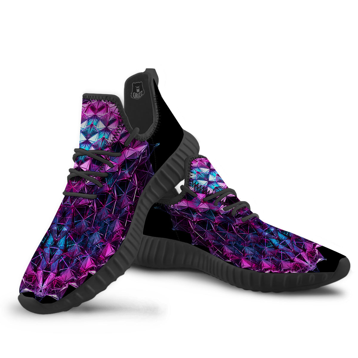Alien Crystal Diamond Flower Print Black Walking Shoes-grizzshop