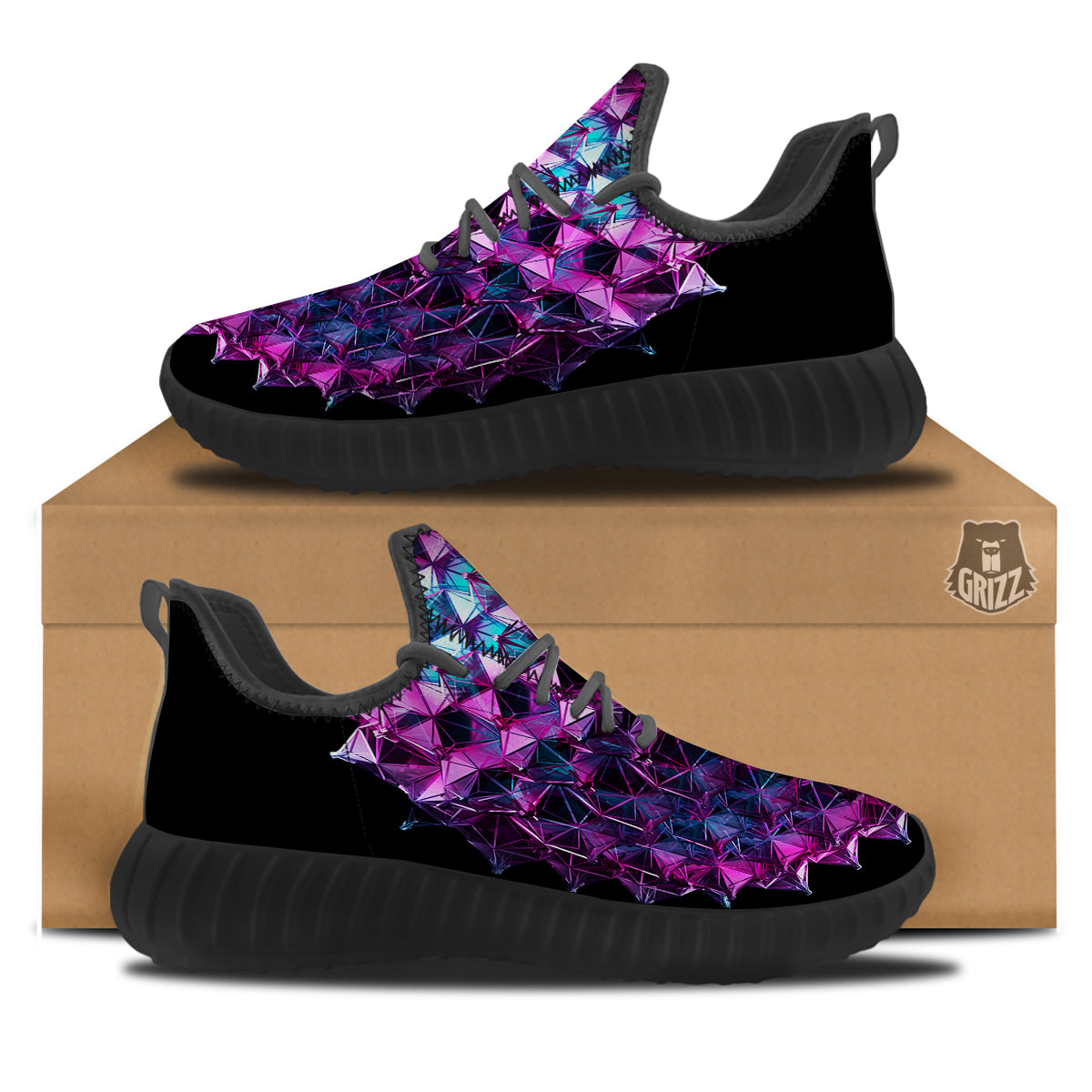 Alien Crystal Diamond Flower Print Black Walking Shoes-grizzshop