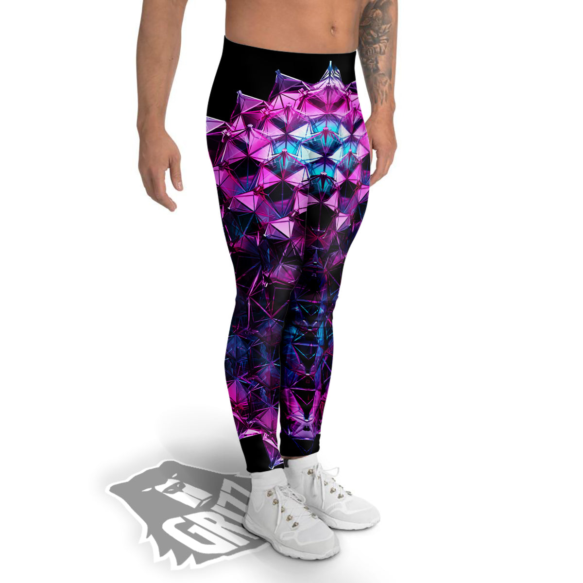 Alien Crystal Diamond Flower Print Men's Leggings-grizzshop