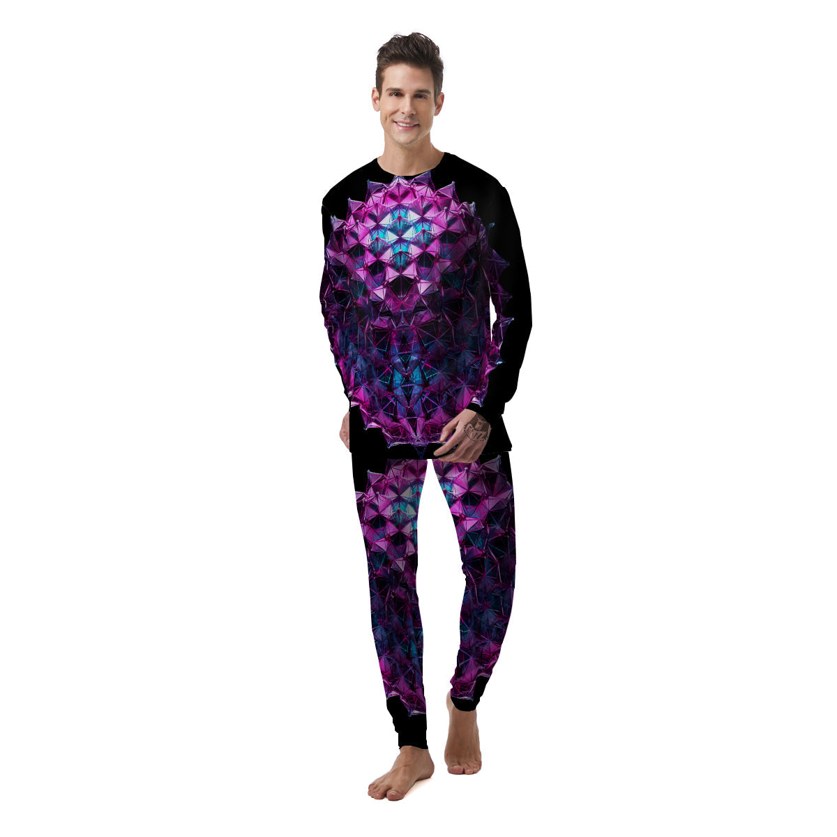 Alien Crystal Diamond Flower Print Men's Pajamas-grizzshop