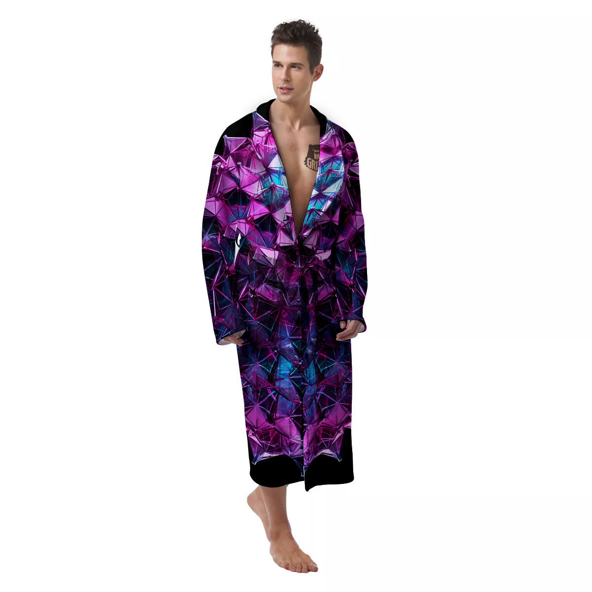Alien Crystal Diamond Flower Print Men's Robe-grizzshop