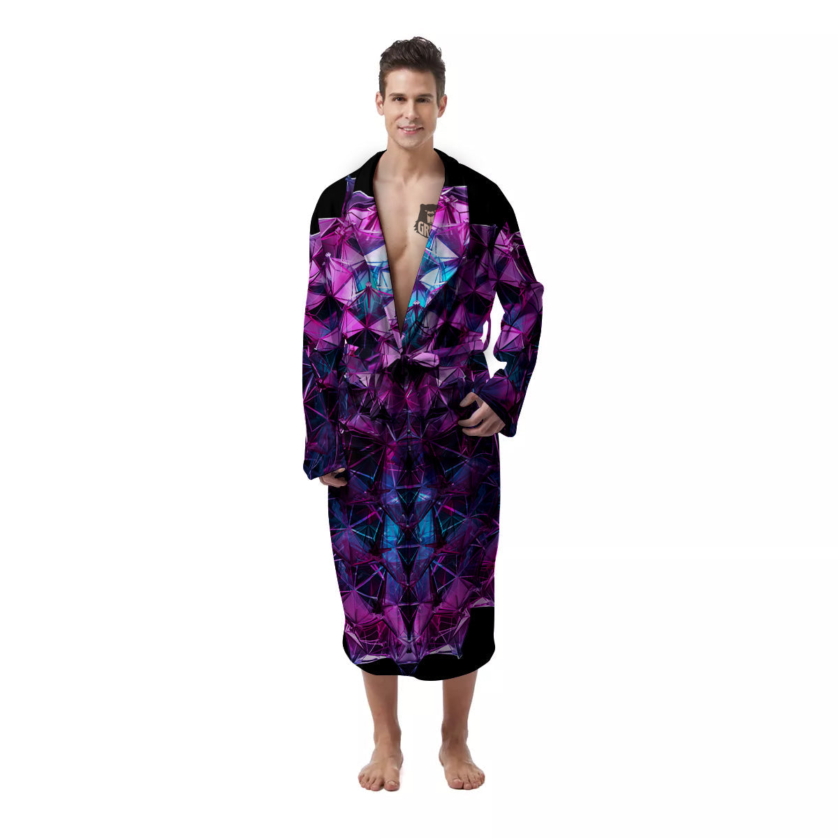 Alien Crystal Diamond Flower Print Men's Robe-grizzshop
