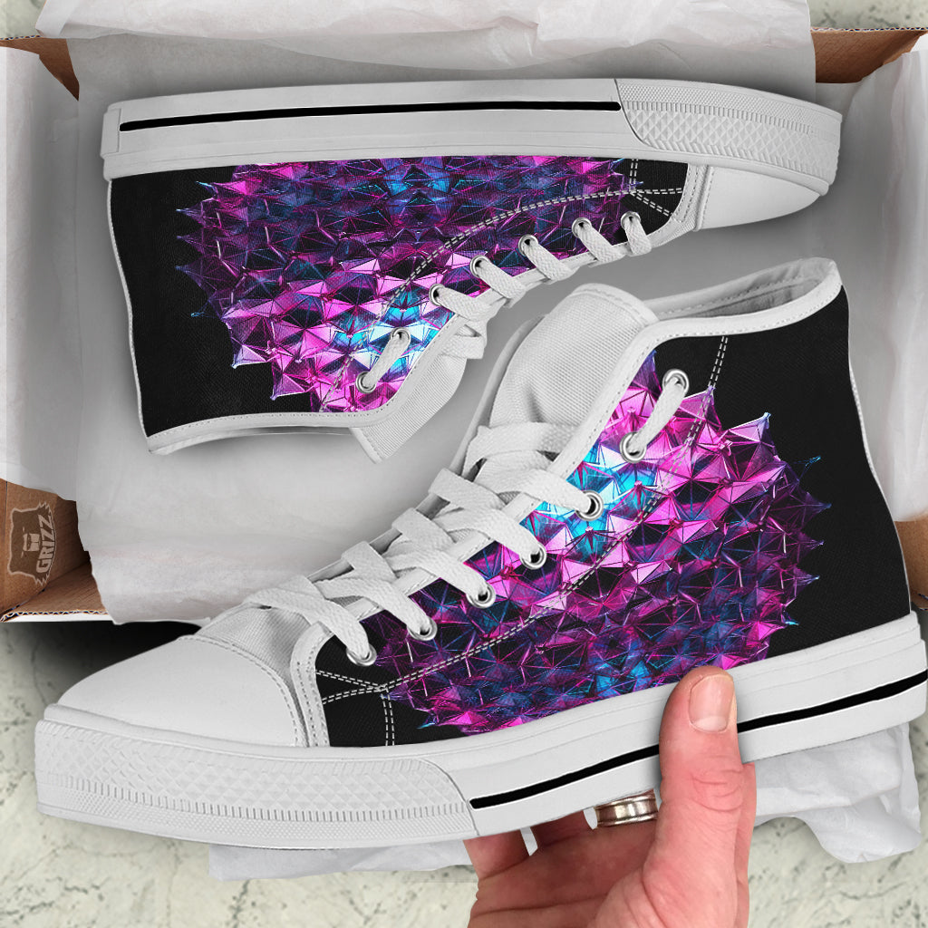 Alien Crystal Diamond Flower Print White High Top Shoes-grizzshop