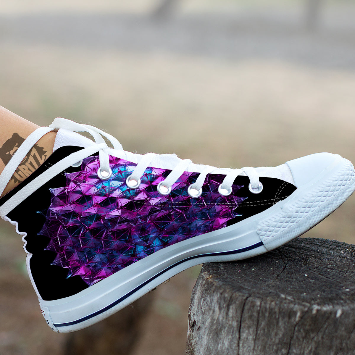 Alien Crystal Diamond Flower Print White High Top Shoes-grizzshop