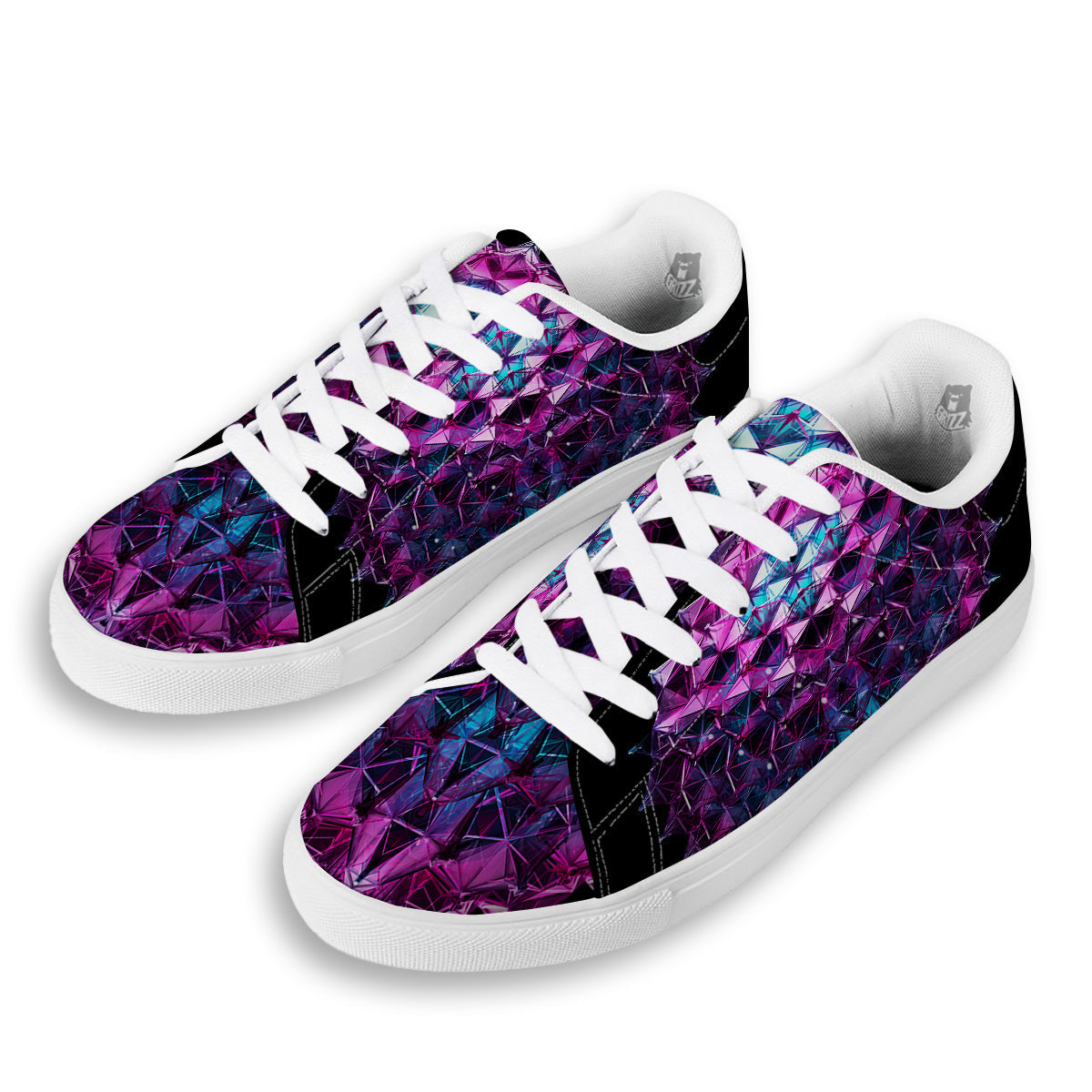 Alien Crystal Diamond Flower Print White Low Top Sneakers-grizzshop