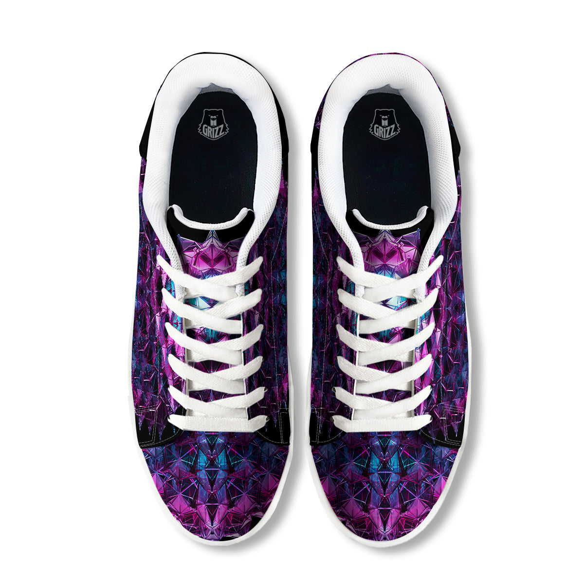 Alien Crystal Diamond Flower Print White Low Top Sneakers-grizzshop