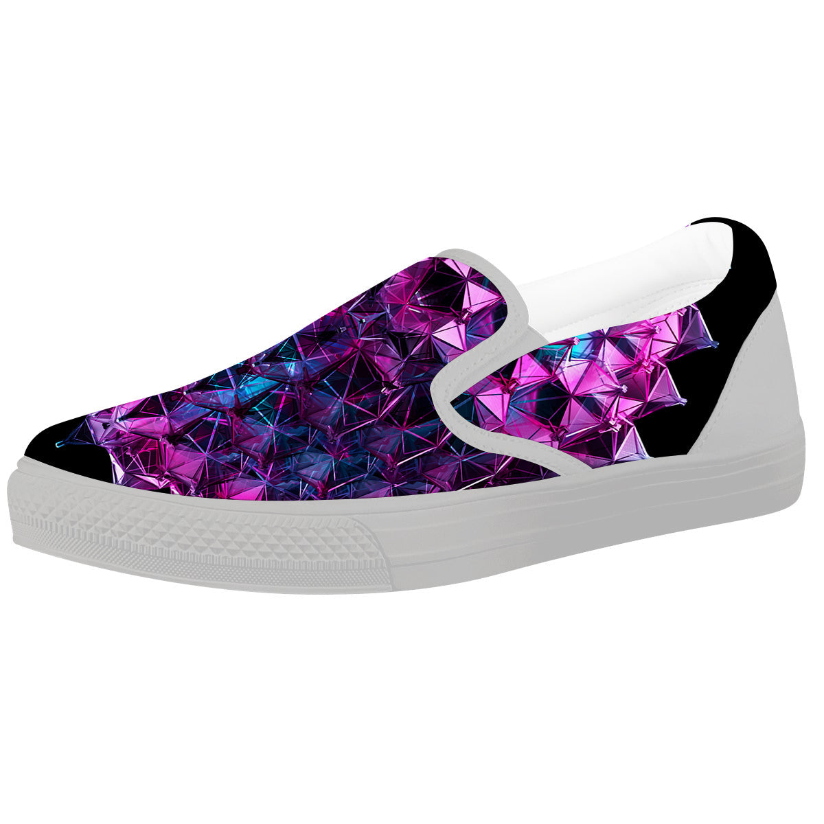 Alien Crystal Diamond Flower Print White Slip On Shoes-grizzshop