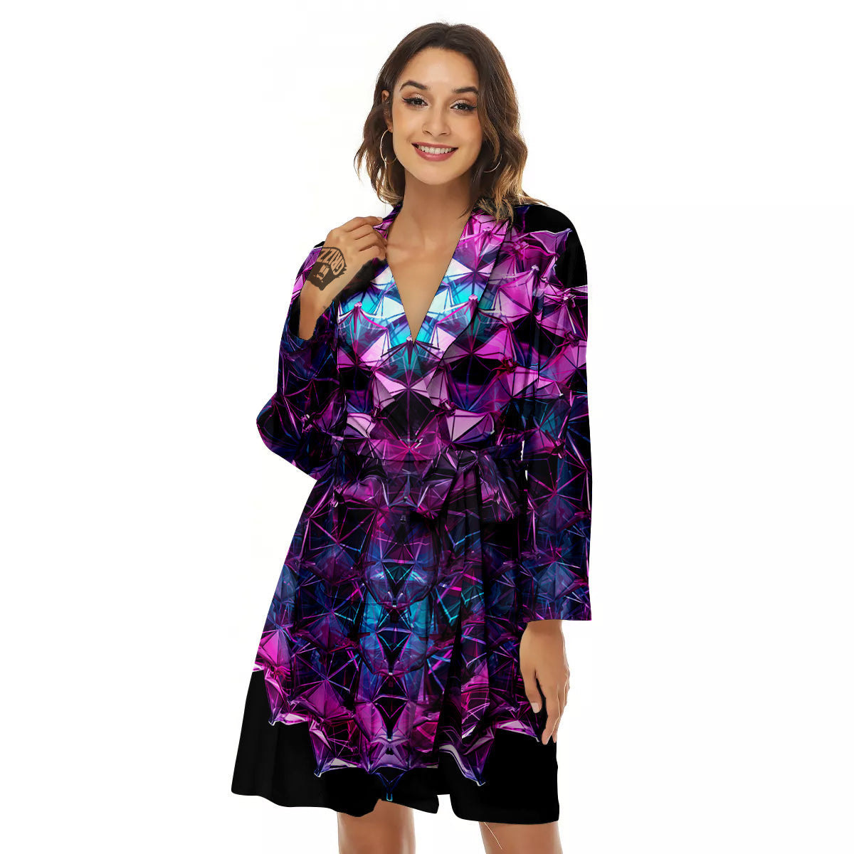 Alien Crystal Diamond Flower Print Women's Robe-grizzshop