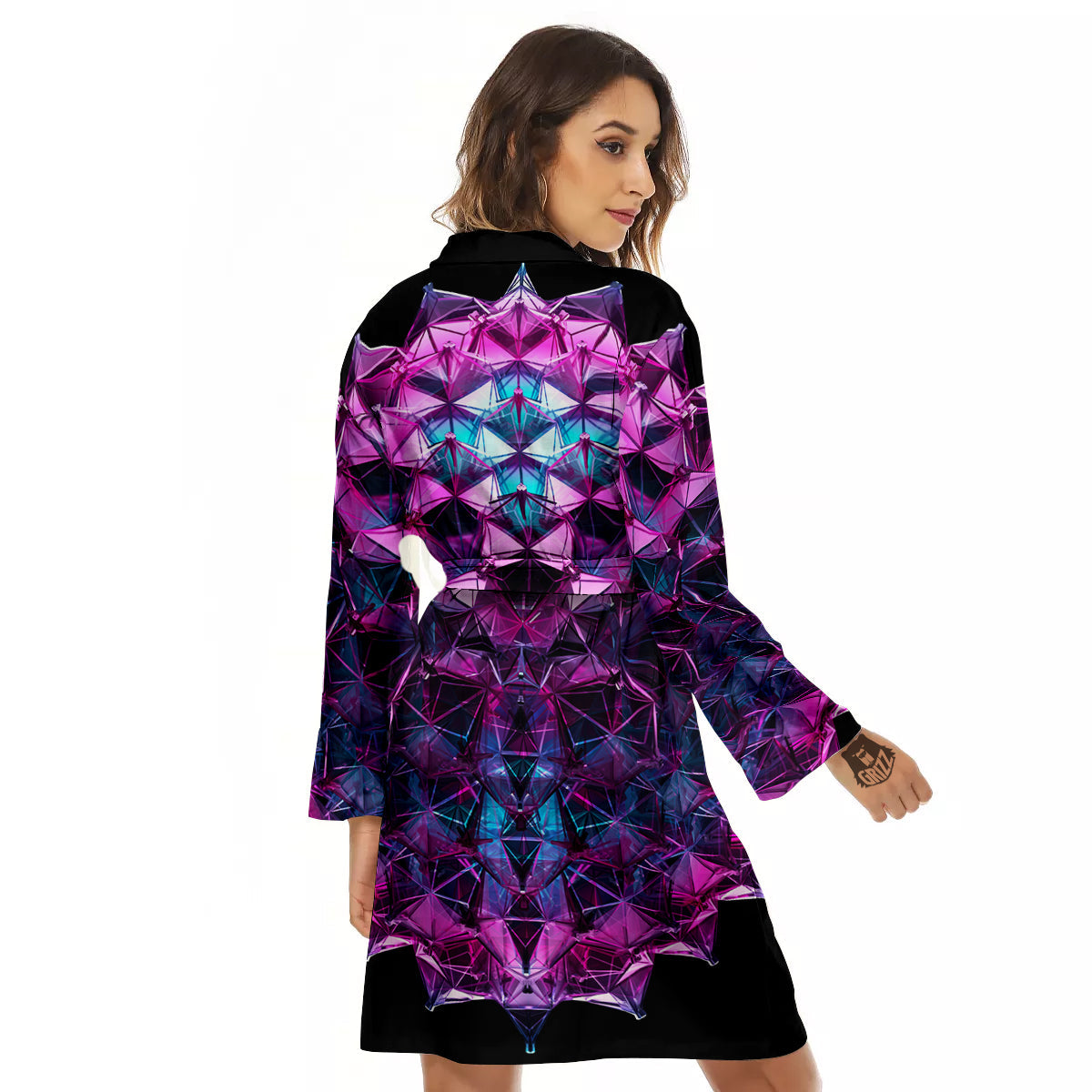 Alien Crystal Diamond Flower Print Women's Robe-grizzshop