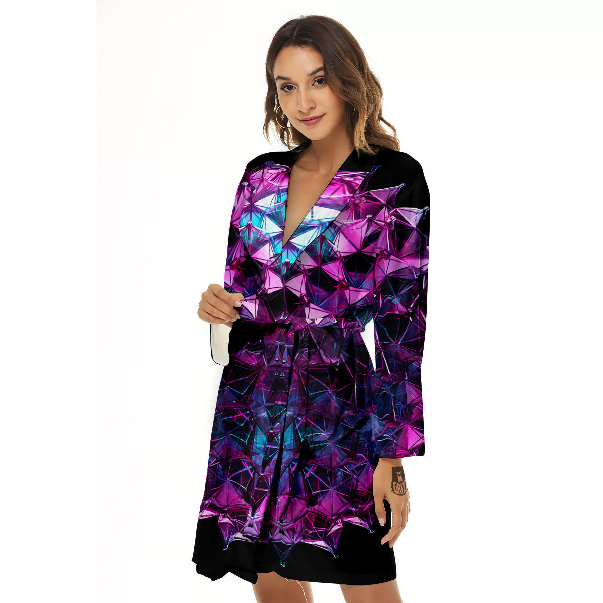 Alien Crystal Diamond Flower Print Women's Robe-grizzshop