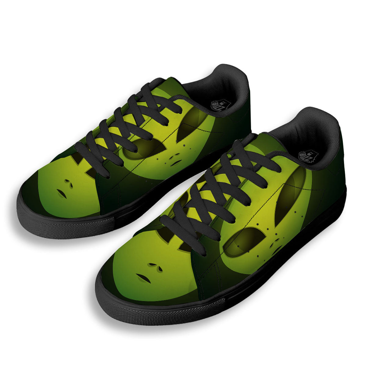 Alien Face Green Print Black Low Top Sneakers-grizzshop
