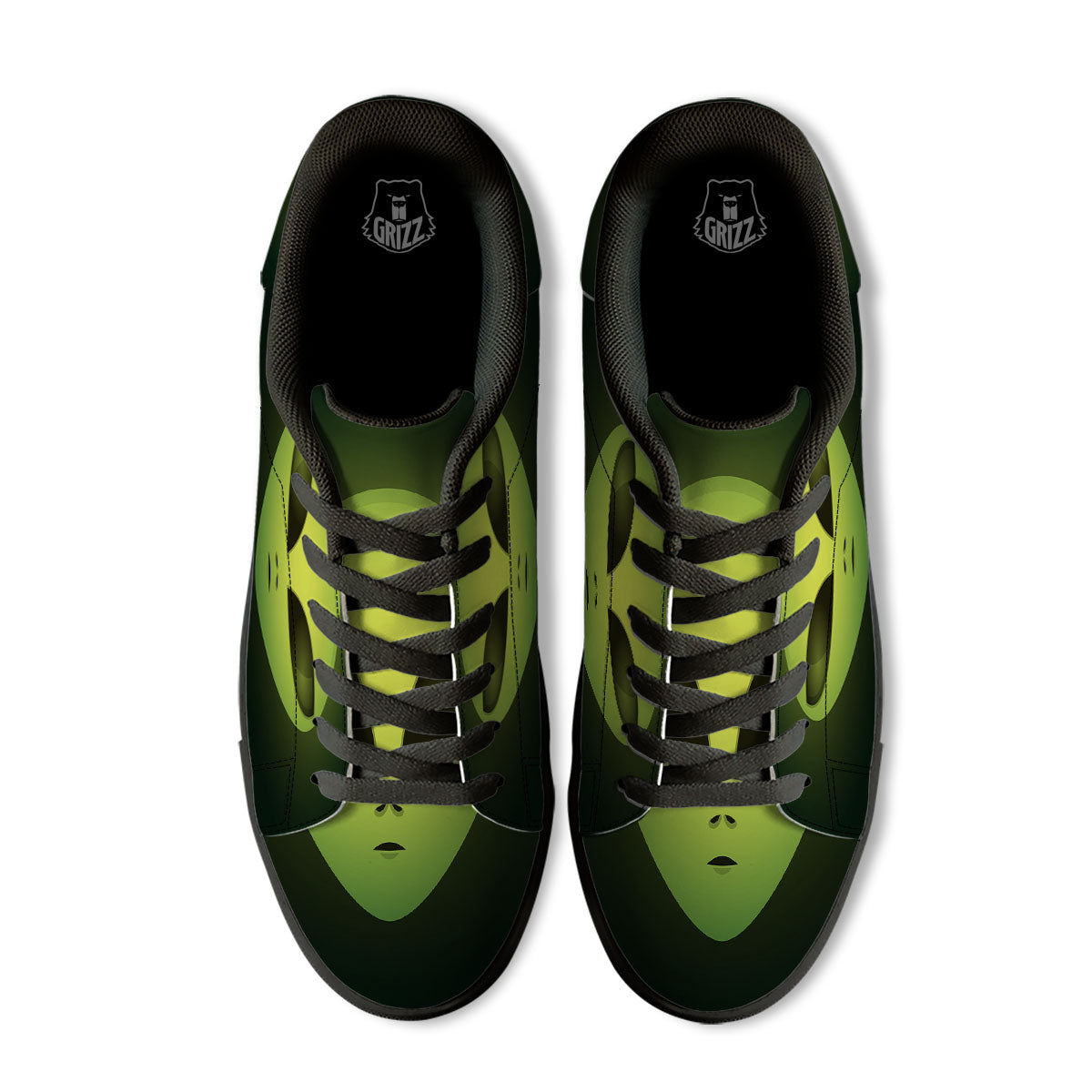 Alien Face Green Print Black Low Top Sneakers-grizzshop