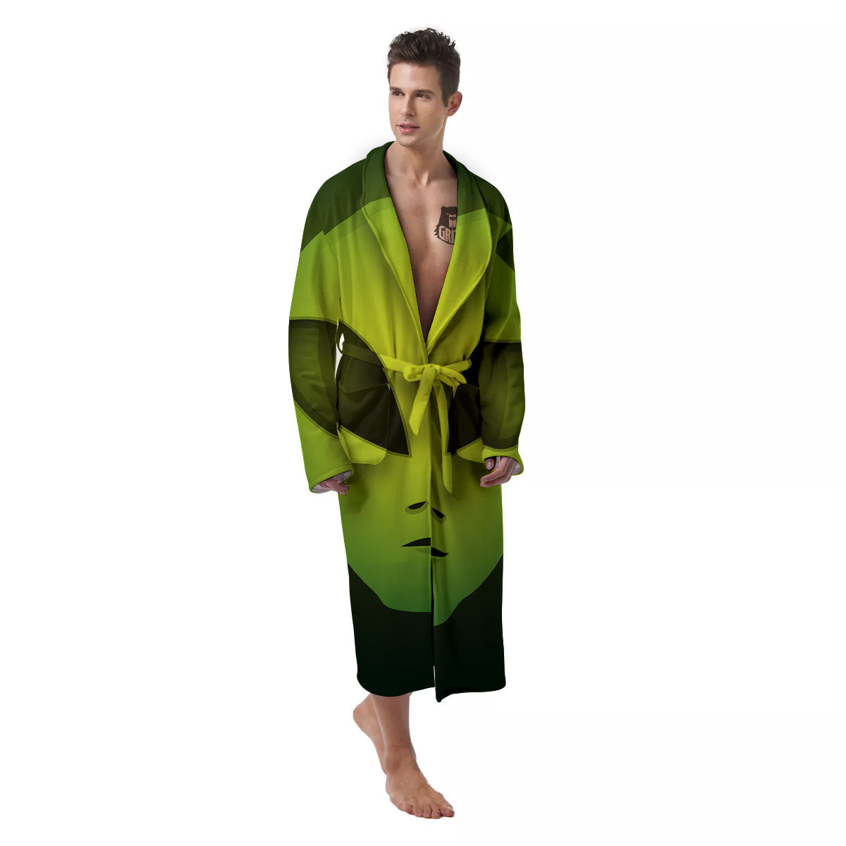 Alien Face Green Print Men's Robe-grizzshop