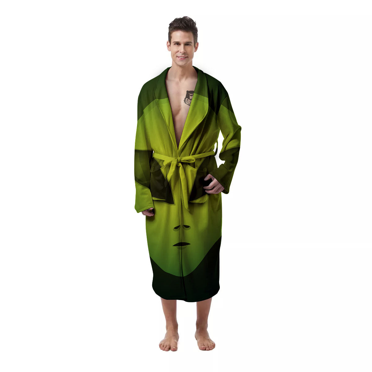 Alien Face Green Print Men's Robe-grizzshop