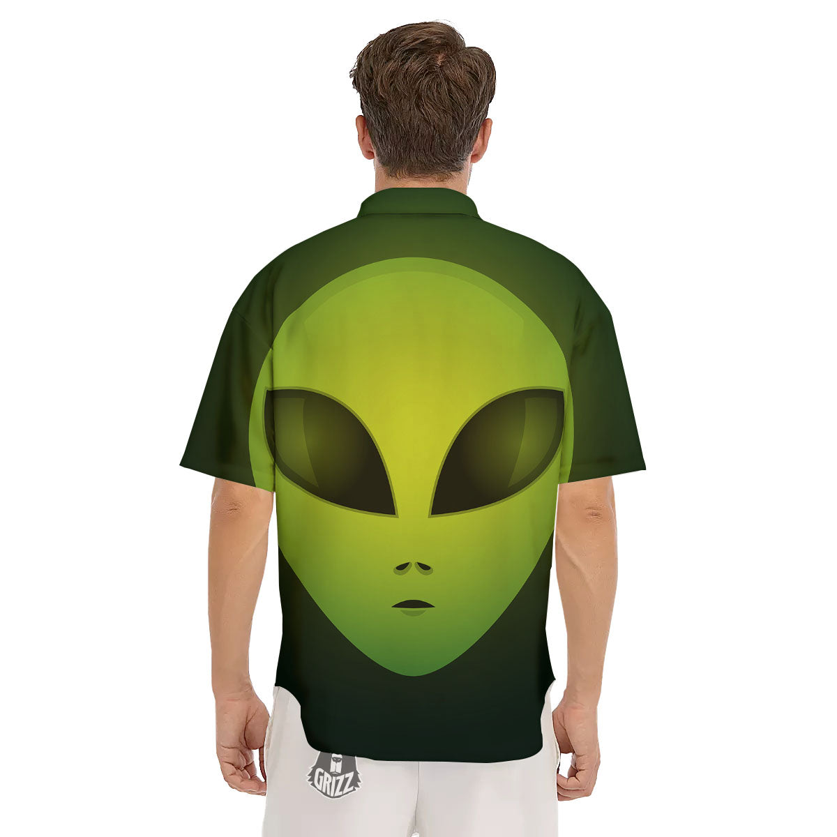 Alien Face Green Print Men's Short Sleeve Shirts-grizzshop