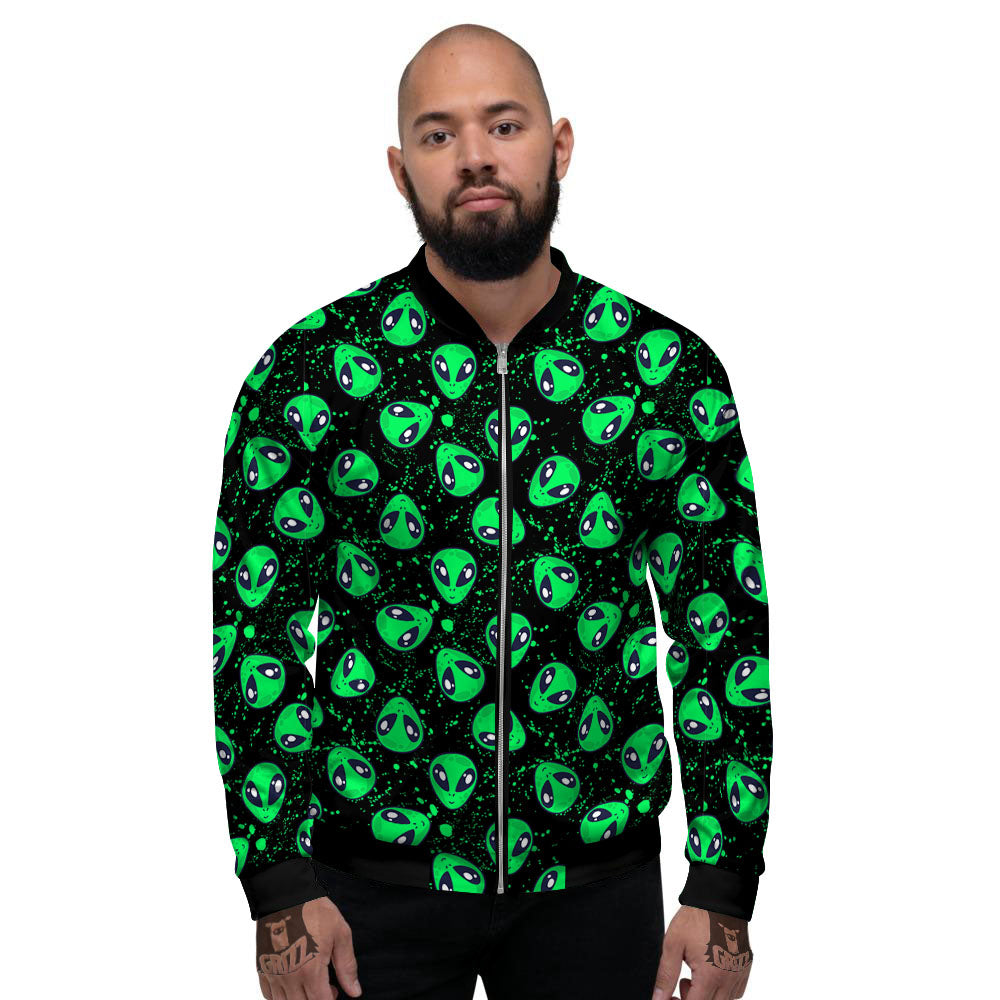 Alien Face Green Print Pattern Men's Bomber Jacket-grizzshop