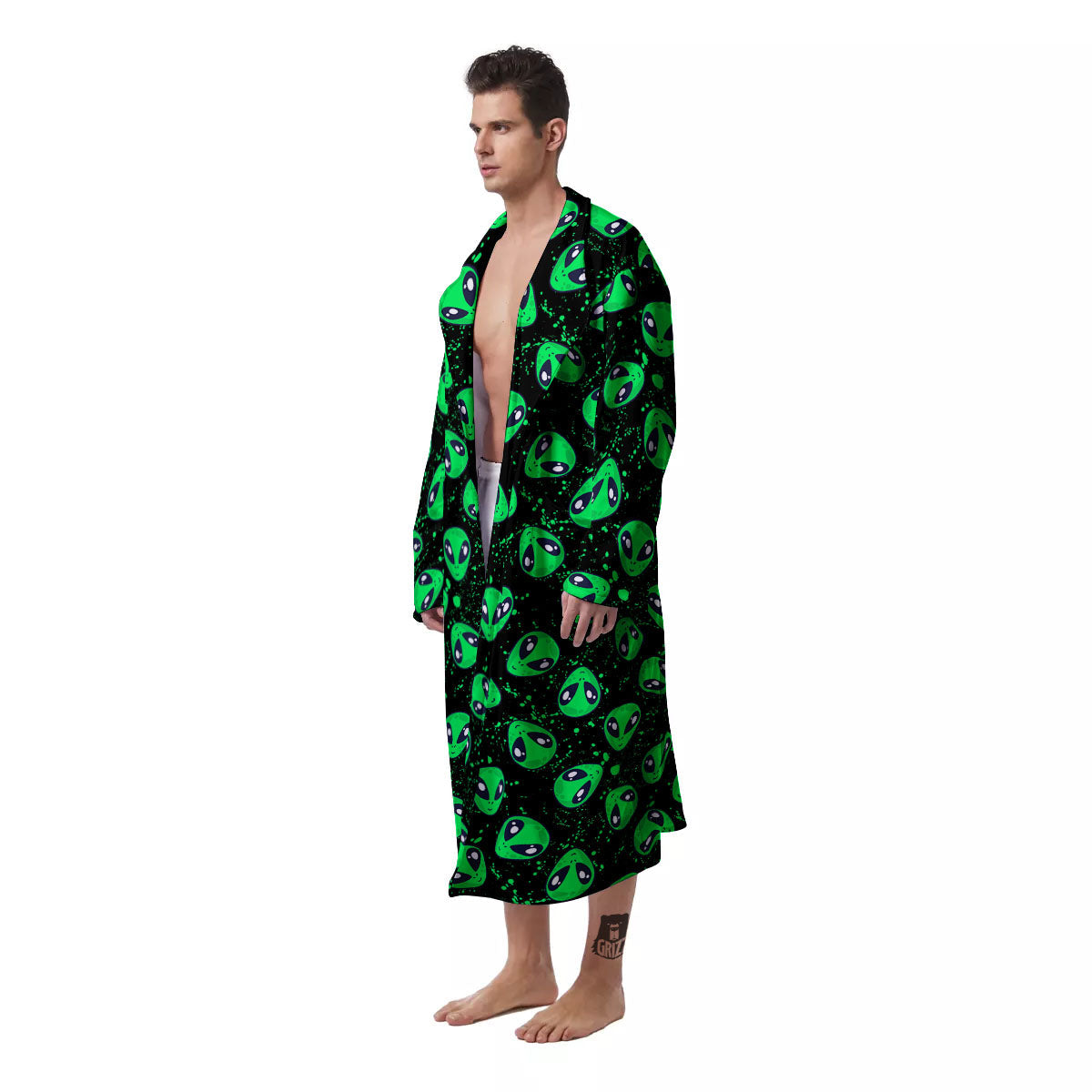 Alien Face Green Print Pattern Men's Robe-grizzshop