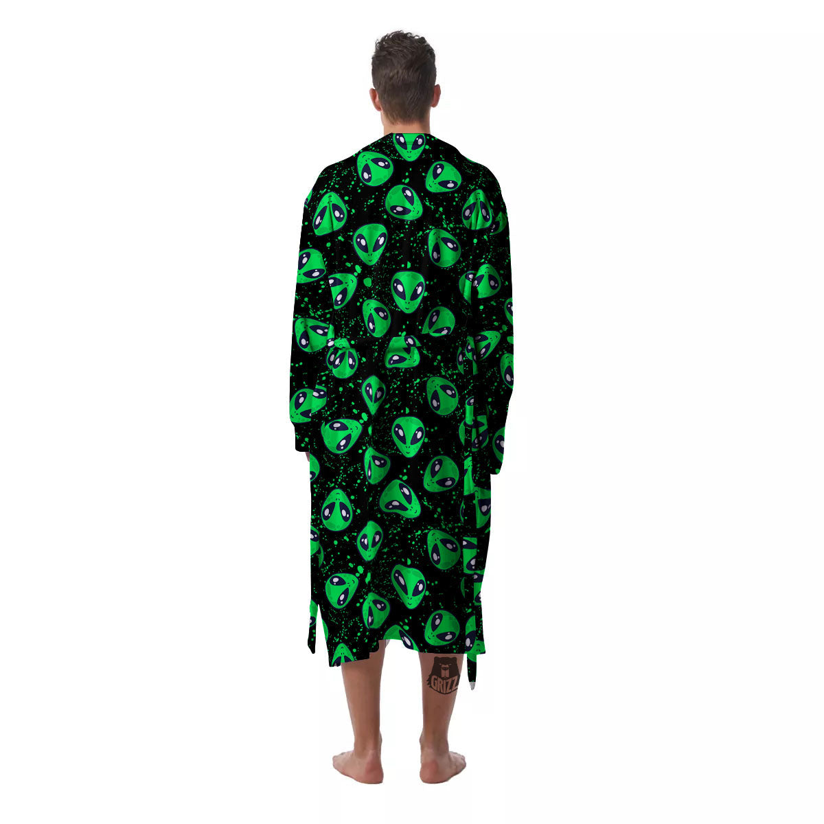Alien Face Green Print Pattern Men's Robe-grizzshop