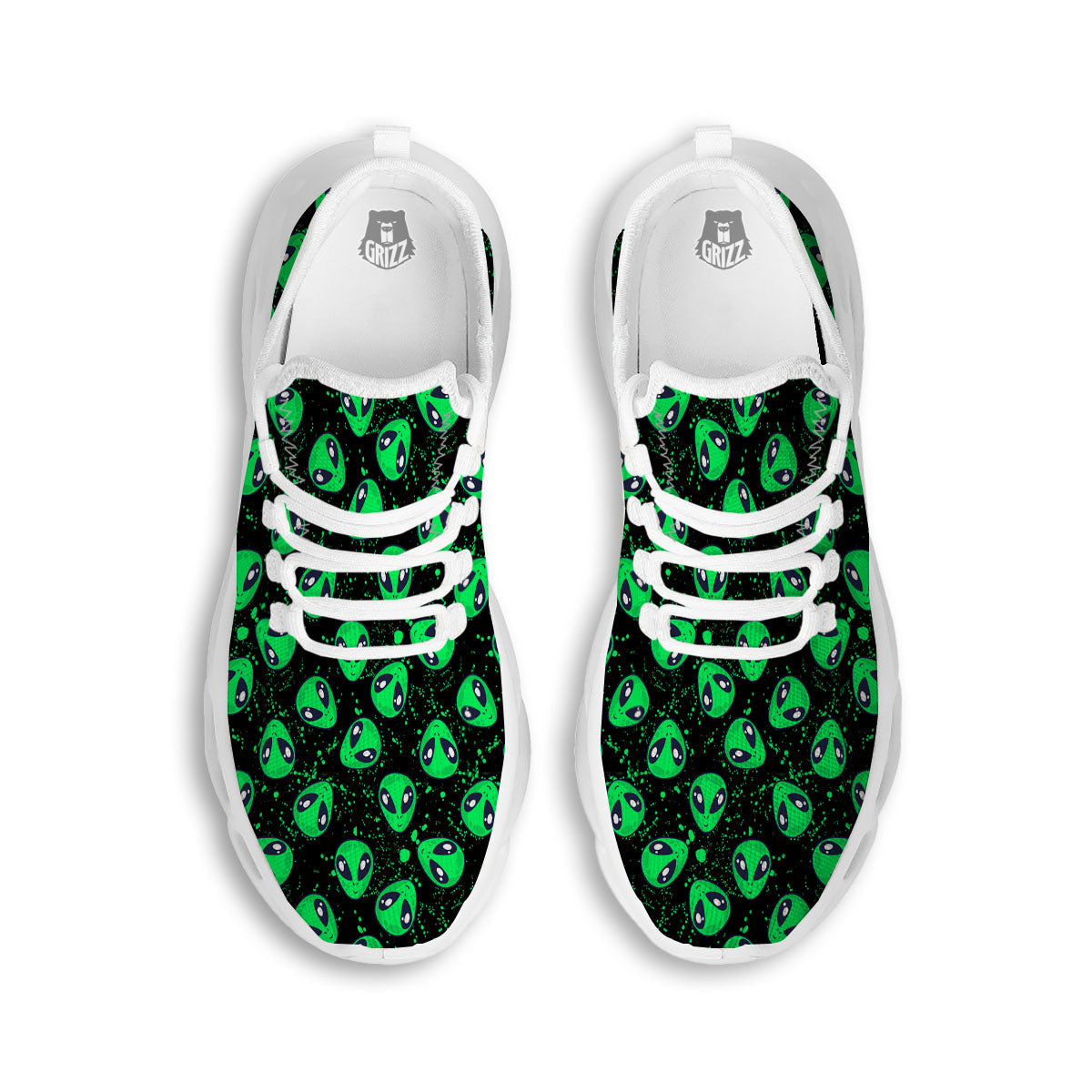 Alien Face Green Print Pattern White Running Shoes-grizzshop