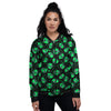 Alien Face Green Print Pattern Women's Bomber Jacket-grizzshop