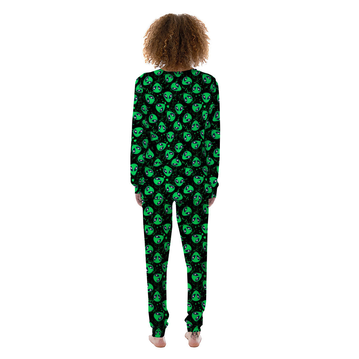 Alien Face Green Print Pattern Women's Pajamas-grizzshop