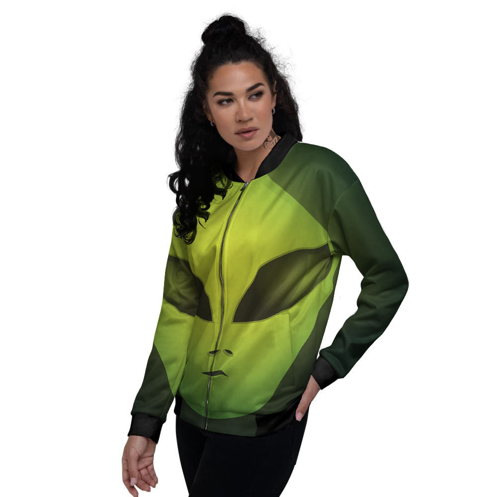 Alien Face Green Print Women's Bomber Jacket-grizzshop