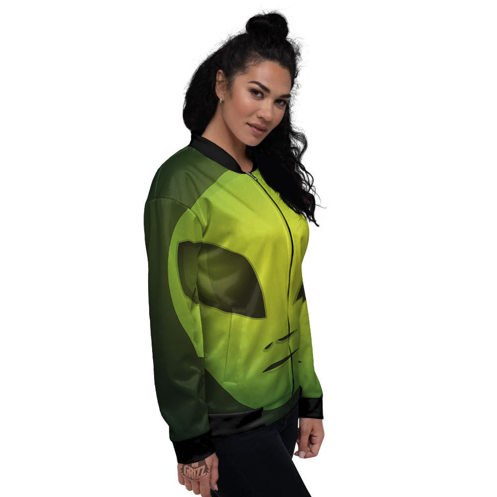 Alien Face Green Print Women's Bomber Jacket-grizzshop