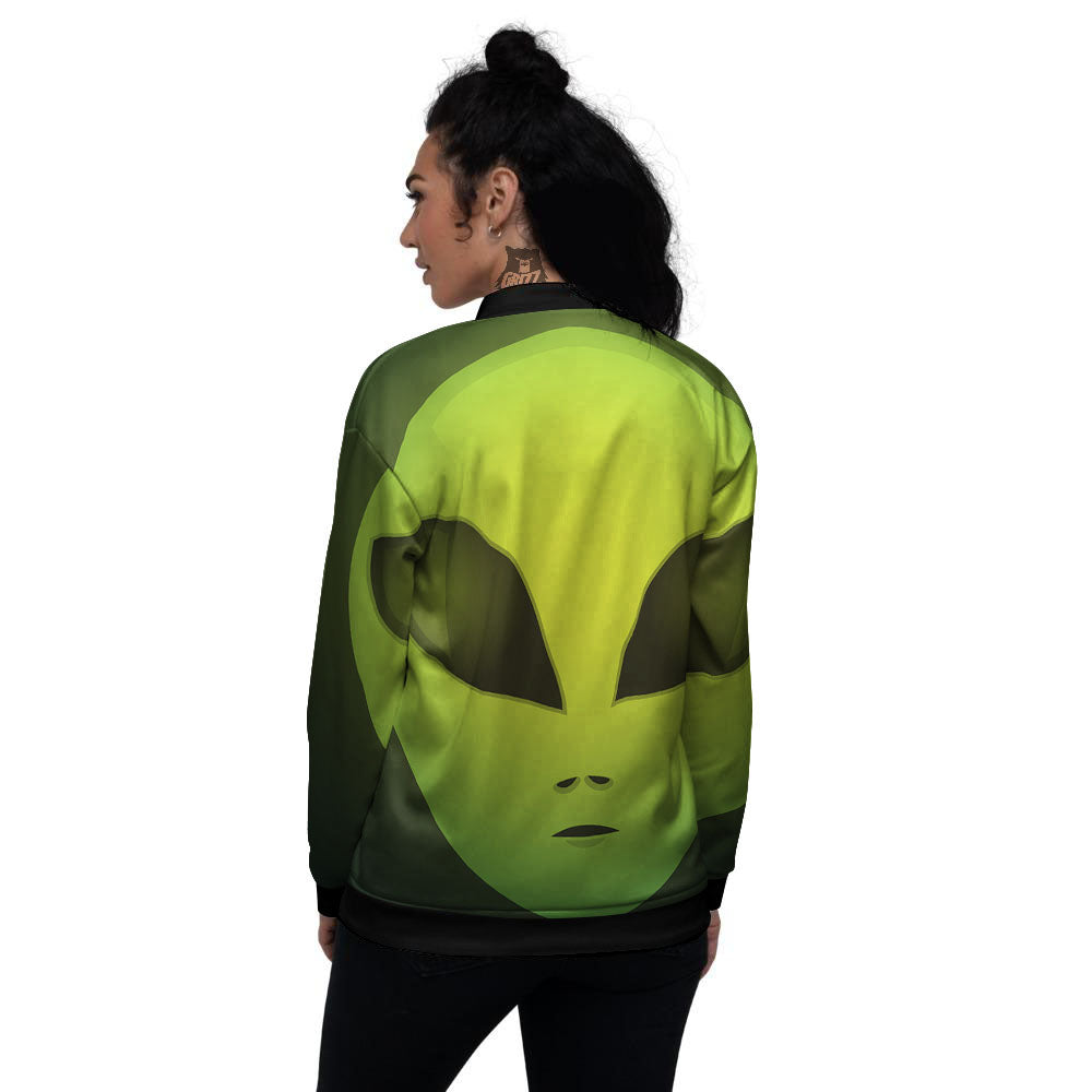 Alien Face Green Print Women's Bomber Jacket-grizzshop