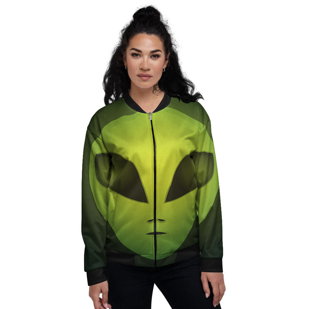 Alien Face Green Print Women's Bomber Jacket-grizzshop