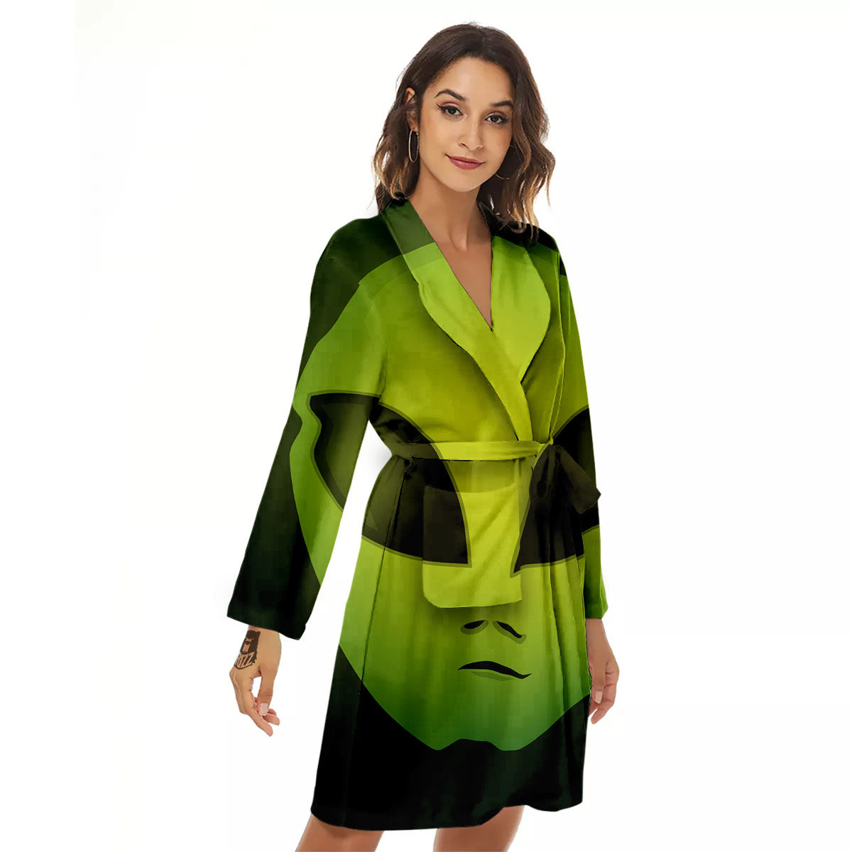 Alien Face Green Print Women's Robe-grizzshop