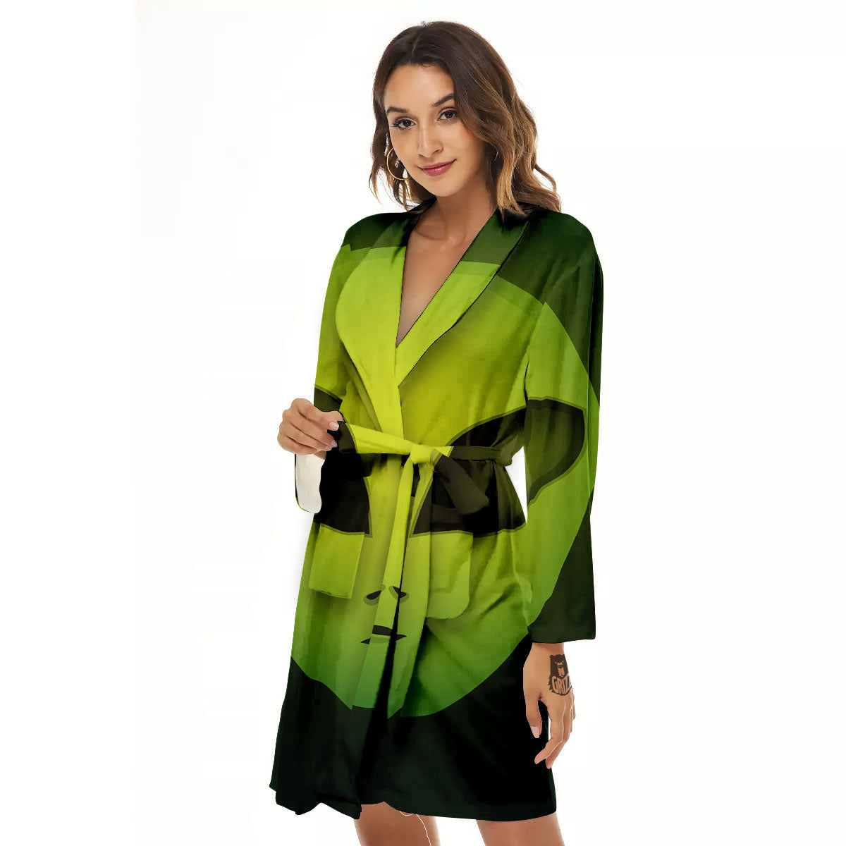 Alien Face Green Print Women's Robe-grizzshop