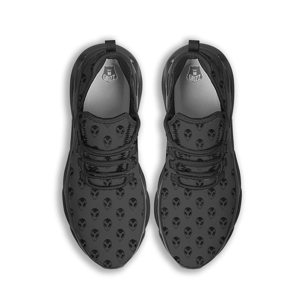 Alien Face Grey Print Pattern Black Running Shoes-grizzshop