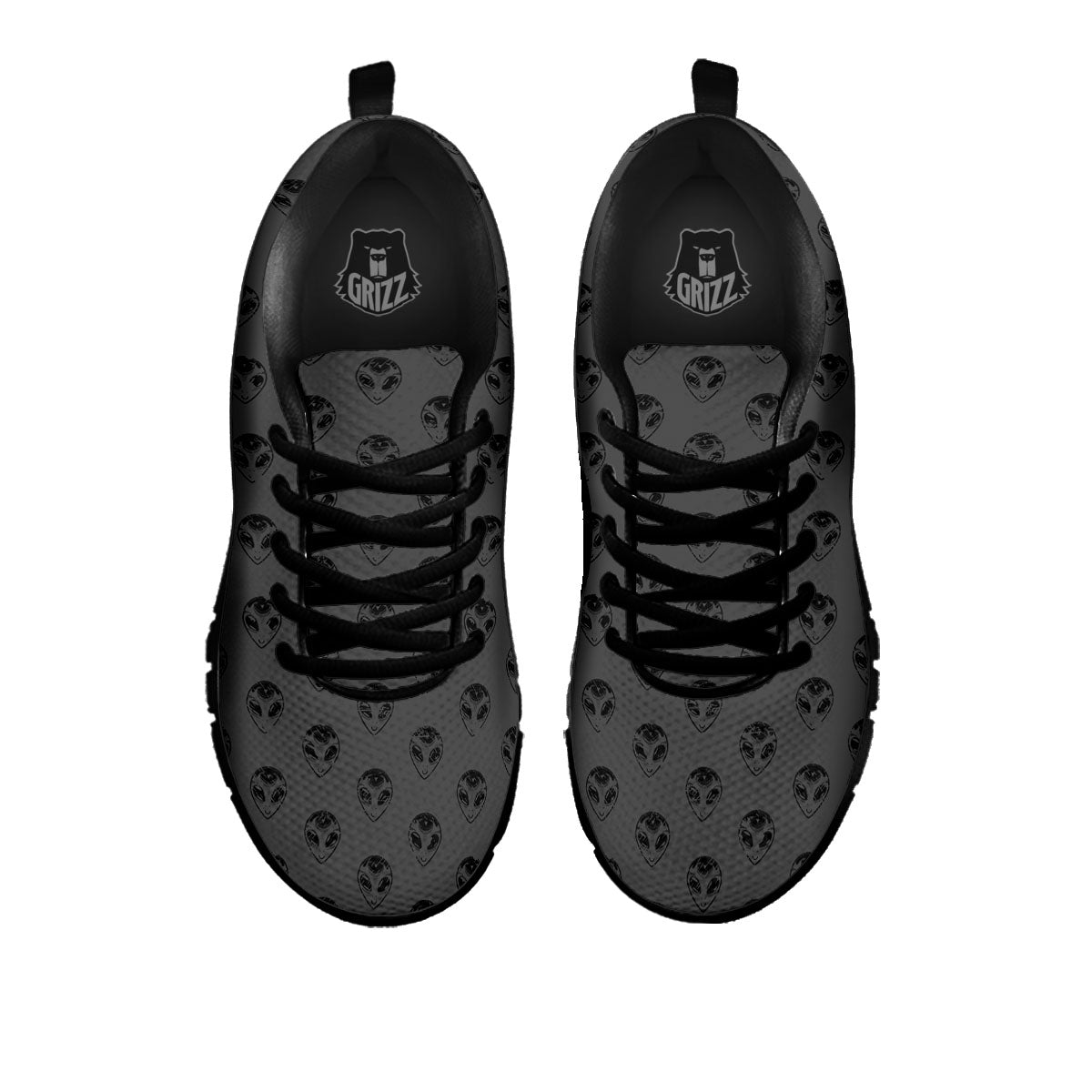 Alien Face Grey Print Pattern Black Sneaker-grizzshop