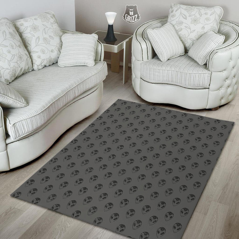 Alien Face Grey Print Pattern Floor Mat-grizzshop