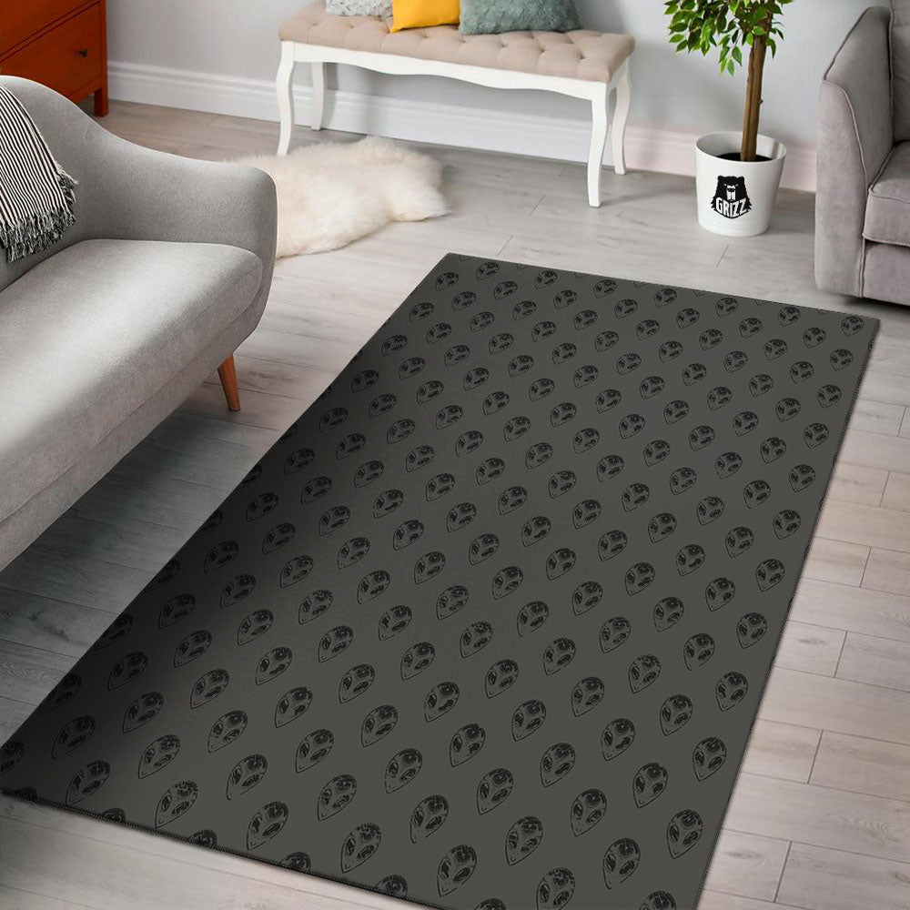 Alien Face Grey Print Pattern Floor Mat-grizzshop