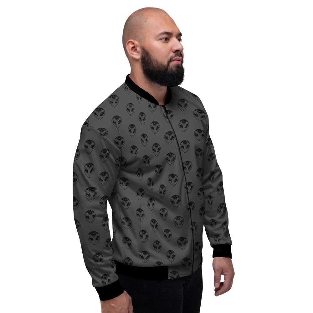 Alien Face Grey Print Pattern Men's Bomber Jacket-grizzshop