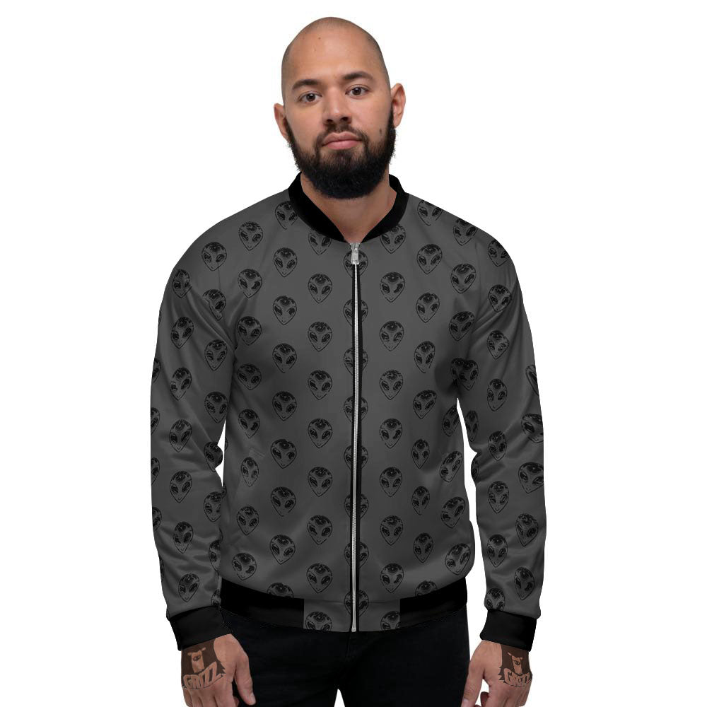 Alien Face Grey Print Pattern Men's Bomber Jacket-grizzshop