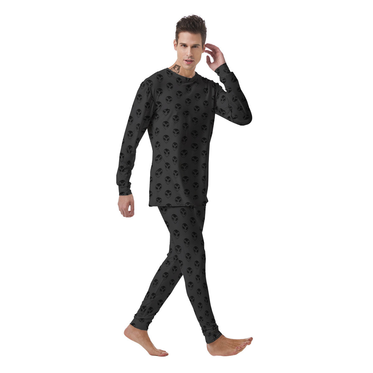 Alien Face Grey Print Pattern Men's Pajamas-grizzshop