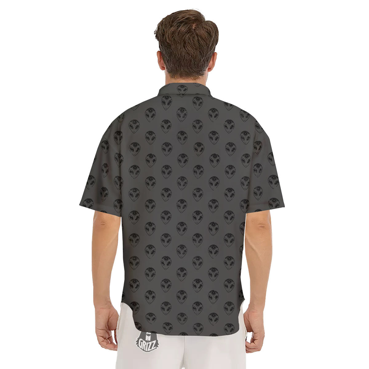 Alien Face Grey Print Pattern Men's Short Sleeve Shirts-grizzshop