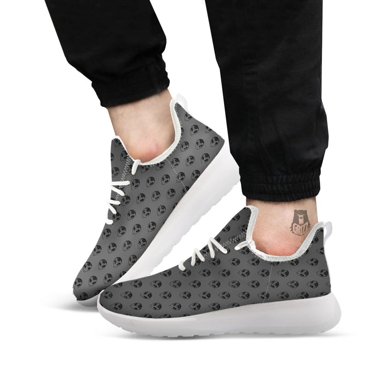 Alien Face Grey Print Pattern White Athletic Shoes-grizzshop