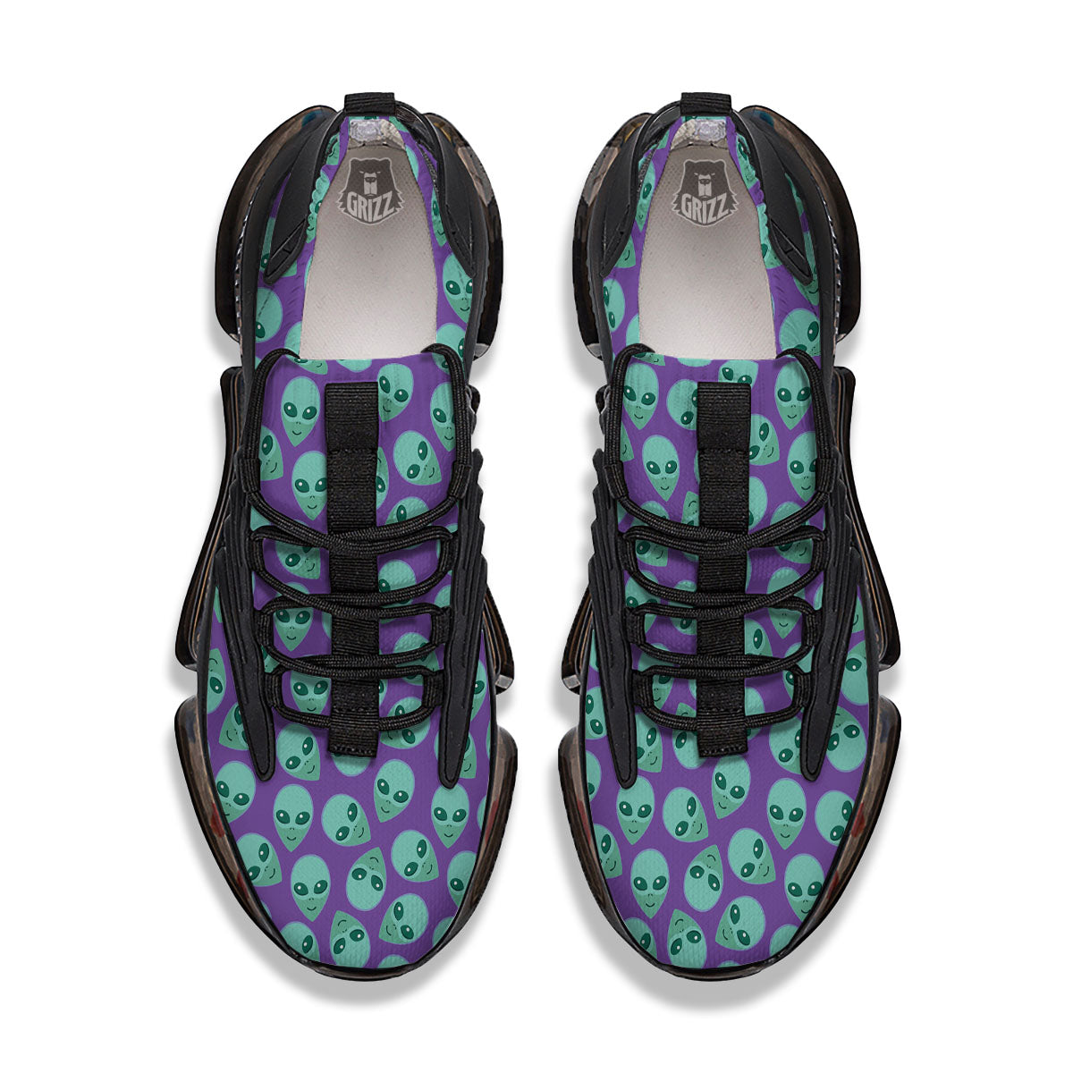 Alien Face Purple Print Pattern Black Gym Shoes-grizzshop