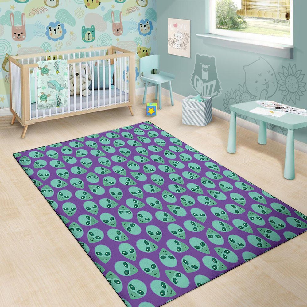 Alien Face Purple Print Pattern Floor Mat-grizzshop