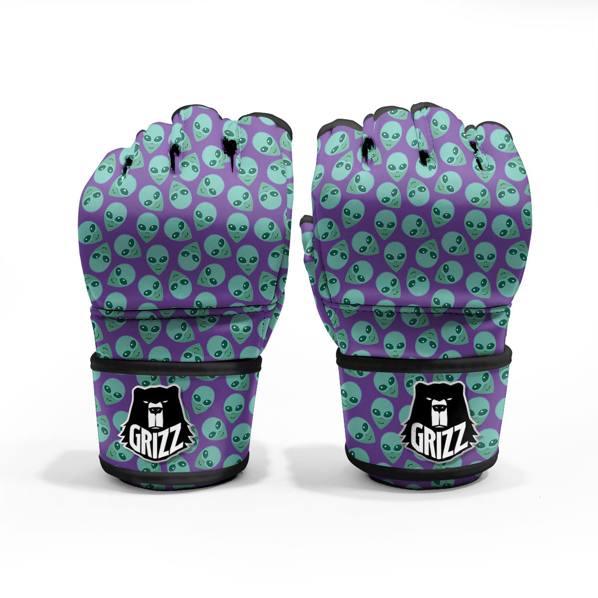 Alien Face Purple Print Pattern MMA Gloves-grizzshop