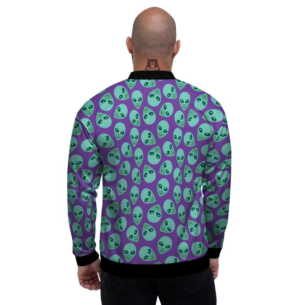 Alien Face Purple Print Pattern Men's Bomber Jacket-grizzshop